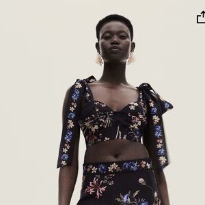 H&M floral tie strap crop top, medium